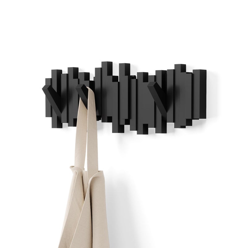 Umbra Sticks Wall-Mounted Coat Rack Rail Hook with 5 Retractable Pegs â€“ Modern, Space-Saving Storage Organizer, Black - Image 1